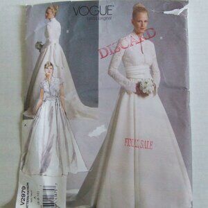 Vogue V2979 wedding gown sewing pattern with variations bridal dress uncut 2000s